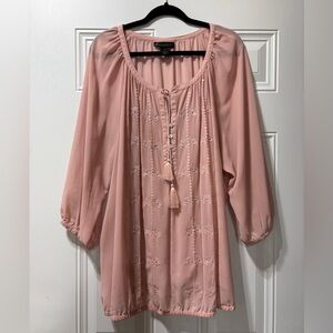 Lane Bryant Pink Blouse with Embroidery